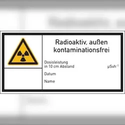 König Werbeanlagen Warnschild Strahlenschutz Radioaktiv, außen kontaminationsfrei (E200) - 148x74 mm Folie selbstklebend