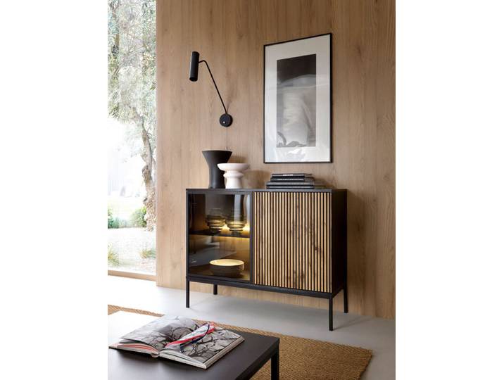 Kommode Sideboard Sento 104x39x83cm schwarz Wotan Eiche MDF