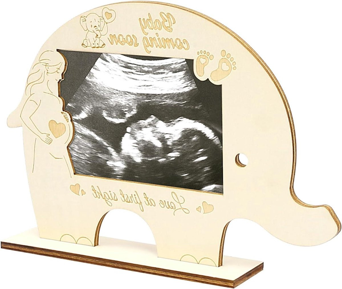 Ultrasone Fotolijst met Baby Beeldje en Olifant Design in Hout - 21 x 15 cm