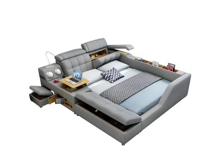 Xlmoebel Multimediabett Multifunktions-Schlafsofa in Grau mit praktischer All-in-One-Lösung (Bett), Hergestellt in Europa
