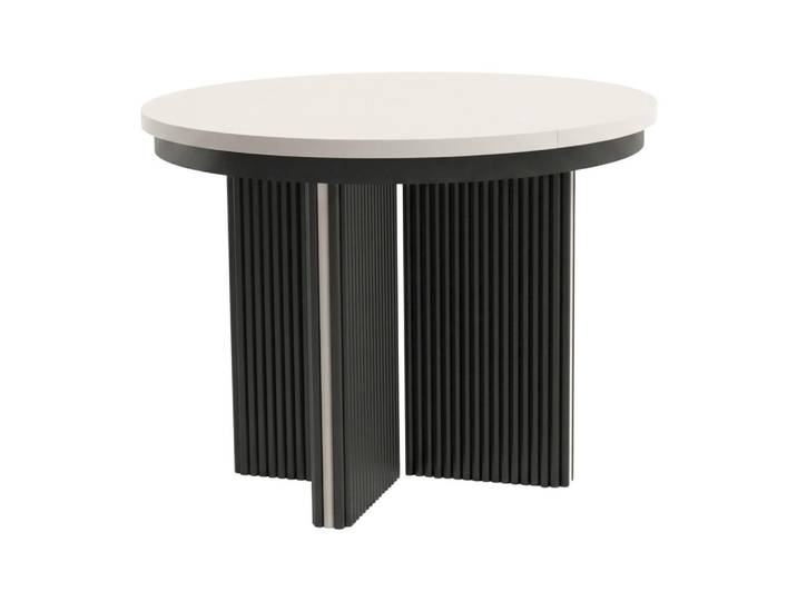 Beautysofa Esstisch Prestige runder Design-Tisch, ausziehbar Ø 120–200 cm, Kaschmir+Kaschmir/schwarze Beine, Kaschmir, Schwarz, Metall, Rund,Rund, 120x77x120 cm, Esszimmer, Esstische