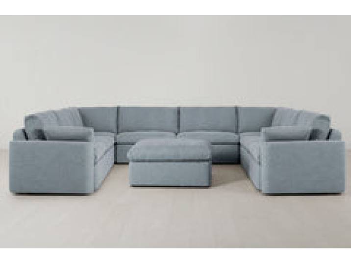 Model 13 U-Form Sofa mit Polsterhocker, Meerglasblau