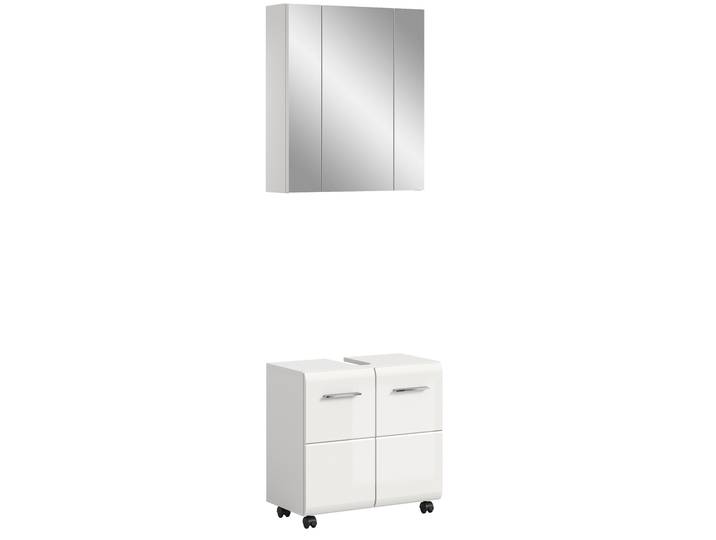 Badmöbel-Set WELLTIME FLORENZ, 2-tlg. Bad-Kombination, hochwertige MDF-Front , weiss (weiß, weiß hochglanz), B:60cm H:185cm T:30cm, Kastenmöbel-Sets, Badmöbel-Set, Bad-Kombination, Bad-Möbel, Badezimmer, Kombination, Kombi