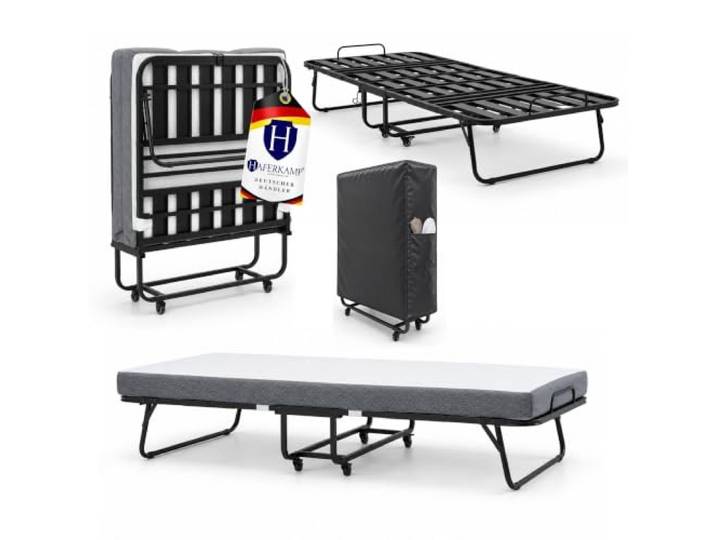 HAFERKAMP Klappbett RESTO inkl. Premium Matratze Belastbar bis 250kg Faltbar Gästebett 4 Räder TxB 90x200cm Weiß-Anthrazit Metallbett Transportrollen