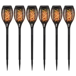 Solarlampen für Außen Gartendeko Fackeln Gartenfackel, LED Feuereffekt IP44 Erdspieß, Höhe 59,5 cm, 6er Set