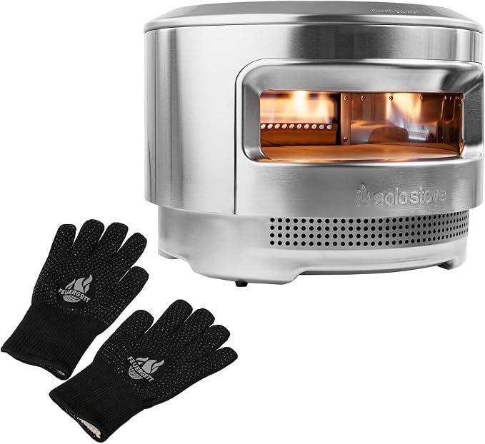 Solo Stove Pi Pizzaofen Set, Outdoor Pizzaofen mit Grillhandschuhen, Holzofen und Gasbrenner, tragbarer Edelstahlofen, Pizzastein, ideal für Garten, Terrasse, Camping