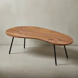 KADIMA DESIGN Retro-Couchtisch CALABRIA: Massivholz, Metallbeine, Pflegeleichte Tischplatte, Nierenform