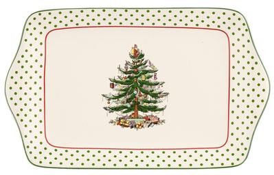 "Spode Christmas Tree Polka Dot Dessert Tray - 12"" L"