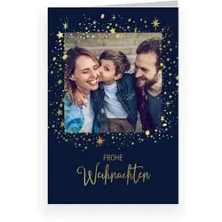 Grußkarte Weihnachten: Abendstern mit Foto in Blau