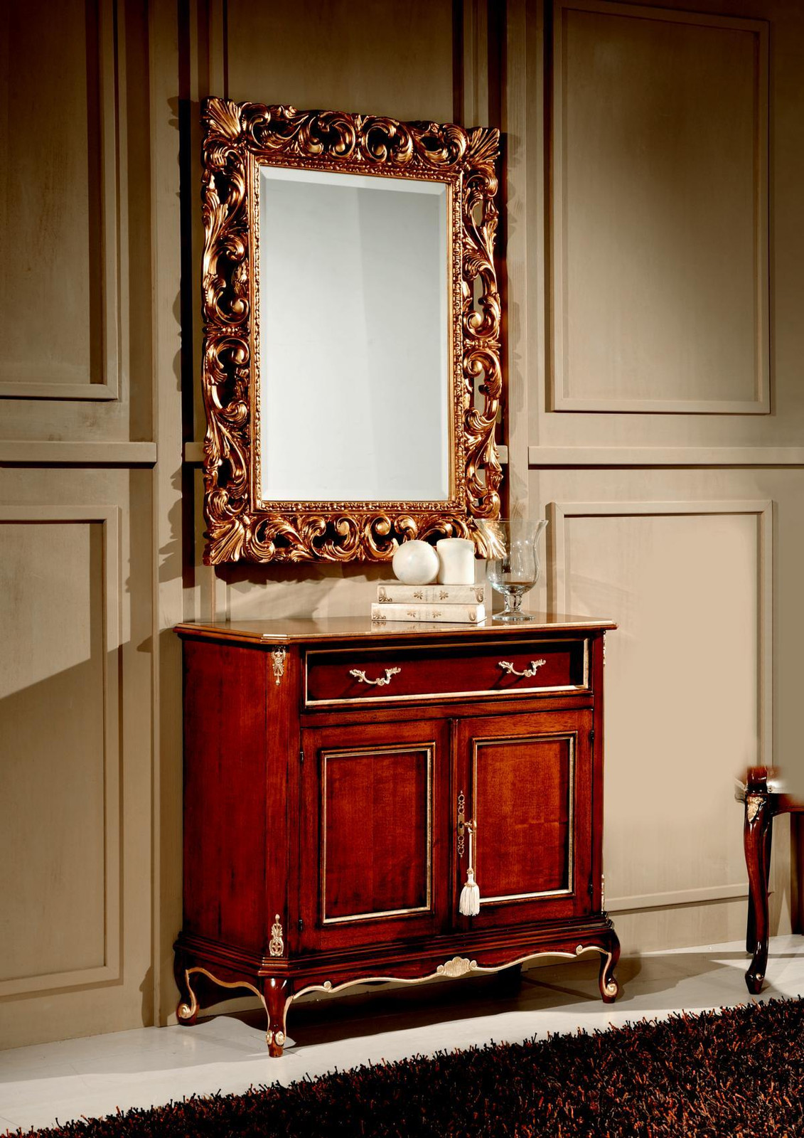 Holz Italienische Möbel Barok Luxe Set met Kommode en Spiegel