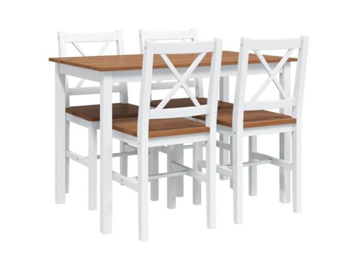 HKQWPBF 5-TLG. Essgruppe Braun und Weiß aus Massivholz Massivholz,gebeizte Oberfläche,4 Stühle und 1 Tisch,Esszimmer,Küche,klare Linien