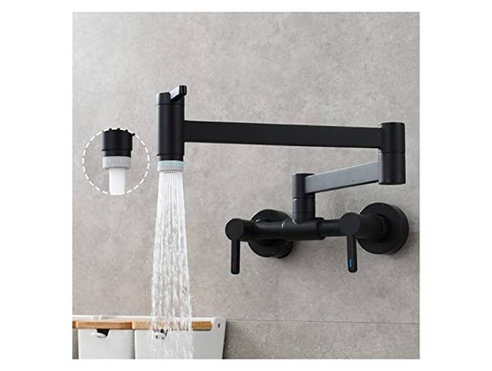 Drehhahn, Wandmontierter, Faltbarer Küchenarmatur, Heißer Und Kalter Einloch-Spültischhahn, Drehbarer Klappauslauf, Topffüller Aus Gebürstetem Goldmessing(Black B)