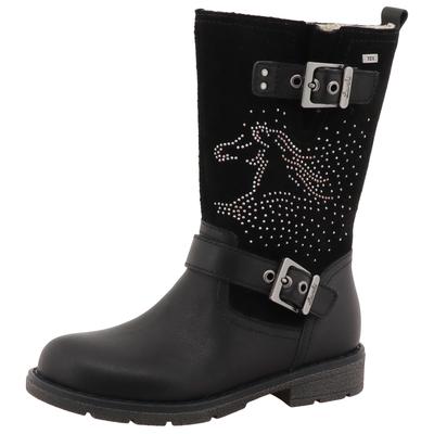 Stiefel LURCHI "Henriette1-TEX", Mädchen, Gr. 35, schwarz, Veloursleder, Schuhe Stiefel, Langschaftstiefel, Nieten und Perdemotiv, Größenschablone zum Download