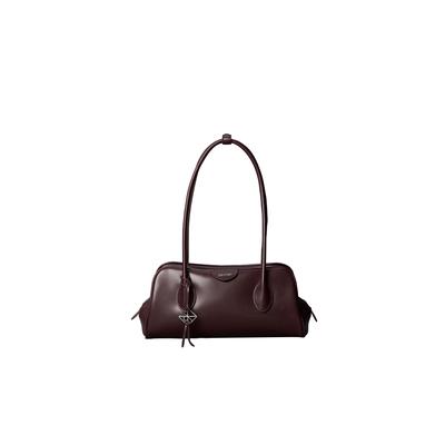 Schultertasche CALVIN KLEIN "EMBLEM TRIO SHOULDER BAG", Damen, Gr. B/H/T: 30cm x 14cm x 11cm, braun (dunkelrot), Lederimitat, Taschen Schultertasche, Mini Bag, Henkeltasche in modischer Form mit Schlüsselanhänger