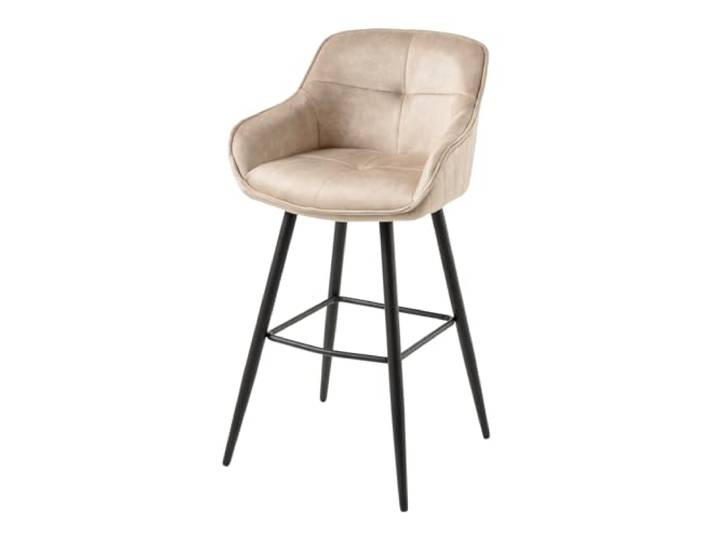 Barhocker EUPHORIA 58cm - champagner schwarz - Samt-Bezug Metall-Gestell Armlehnen, Fußablage, höhenverstellbare Füße, Ziersteppung, Retro-Look, fester Stand
