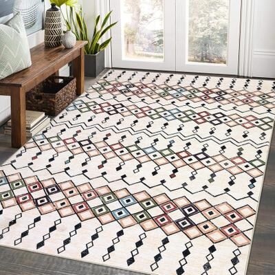 Garvee Boho Area Rug Geometric Printed Faux Wool Soft Floor Cover
