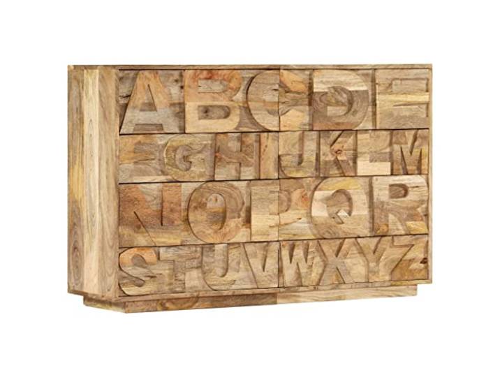 KGFHERENB Sideboard Mangoholz Massiv Kommode 6 Schubladen 120x35x79 cm Handgefertigter Beistellschrank im Retro Alphabet-Design für Wohnzimmer und Flur, bietet reichlich Stauraum für Bücher.
