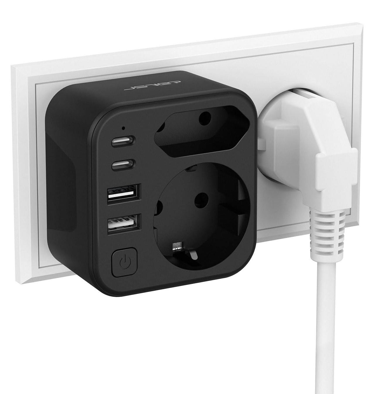 Lustrens USB-stekkerdoos met 2 stopcontacten en 4 USB-poorten, 3680W