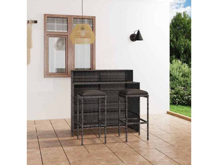 Ensemble bar mobilier jardin gris coussins table chaises 3 pcs extérieur terrasse détente design