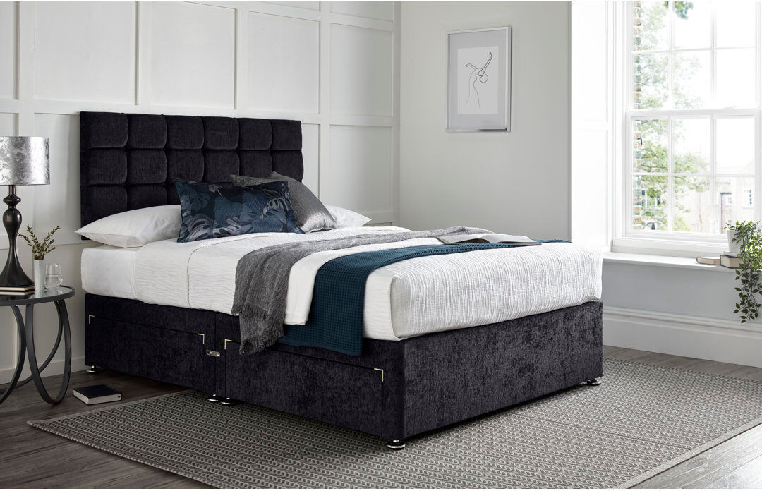 Wayfair Sleep Wattenberg Divan Bed with 24" Headboard on Struts Black Double (4'6)