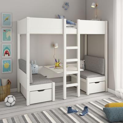 Etagenbett OTTO HOME "Stockbett "TIPO" Inklusive unterer Auflagen, 90x200cm", weiß, mit Polster für untere Liegefläche, Liegefläche B/L: 90cm x 200cm, kein Härtegrad, Etagenbetten, Etagenbett, viel Stauraum, Massivholz,inklusive Tisch,2...