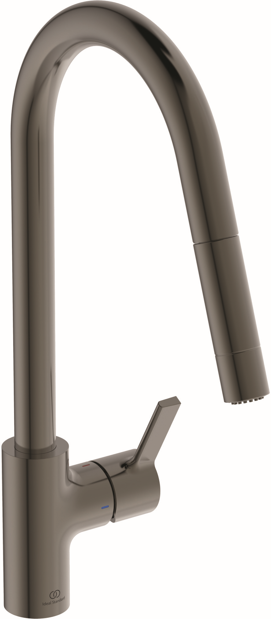 Ideal Standard robinet de cuisine BD416A5 gris magnétique, avec bec haut et douchette extractible 2 fonctions