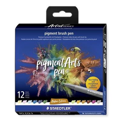 STAEDTLER Schreib- und Zeichbedarf pigment brush Fasermaler Pinselspitze, Nature Colours, 12er Set