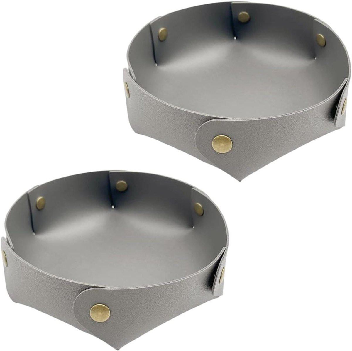 Grijs opvouwbaar leren opbergbakje voor sleutels en accessoires - 17,5 cm