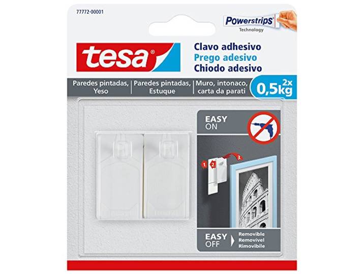 TESA 77772-00001-00 – Smart Mounting System Clavos zelfklevende verwijderbaar voor Pared Pintada – SMS Clavo Adhesivo Hasta 0,5 kg voor Pared Pintada