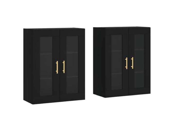 Roanoer Wandschrank 2er Set Schwarz Holzwerkstoff mit Glastür Wandmontierter Vitrinenschrank im 2er Set für Wohnzimmer und Flur, bietet viel Stauraum mit durchsichtigen Glastüren.
