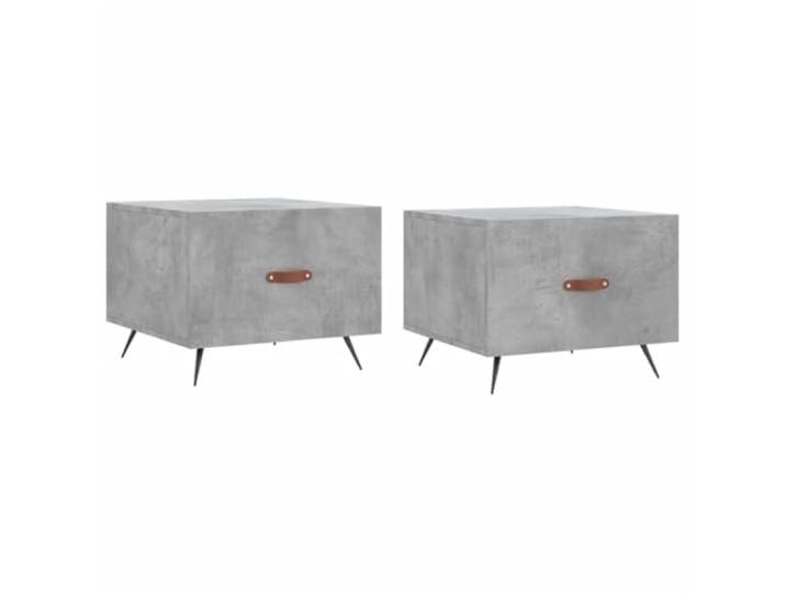 Couchtische 2 St. Betongrau 50x50x40cm Couchtisch mit Schublade, Getränke- und Dekorplatte, Eisenbeine, Holzwerkstoff, Wohnzimmer