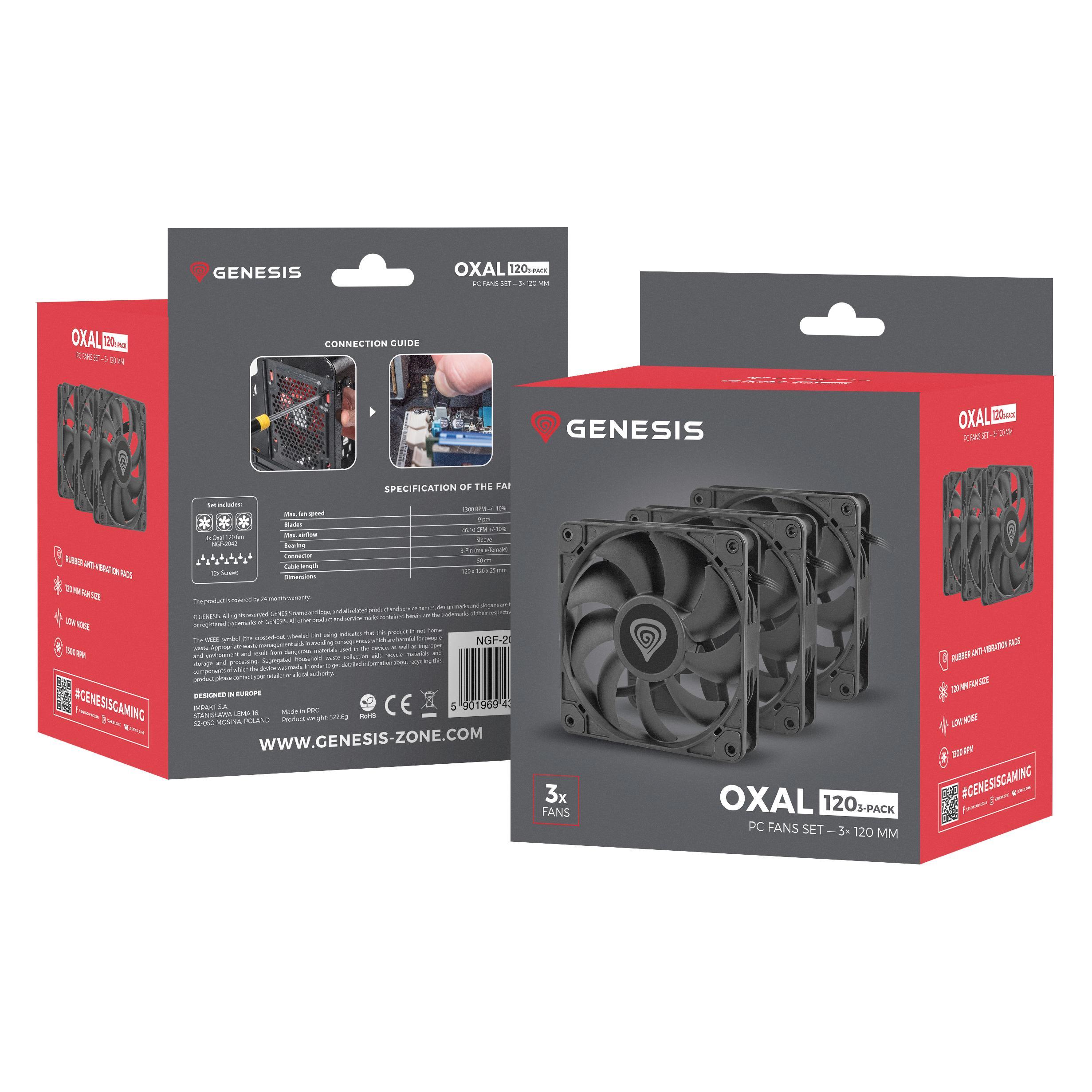 Genesis Natec Gehäuselüfter-Set Oxal 120 3in1 (120 mm, 3x) (NGF-2043)