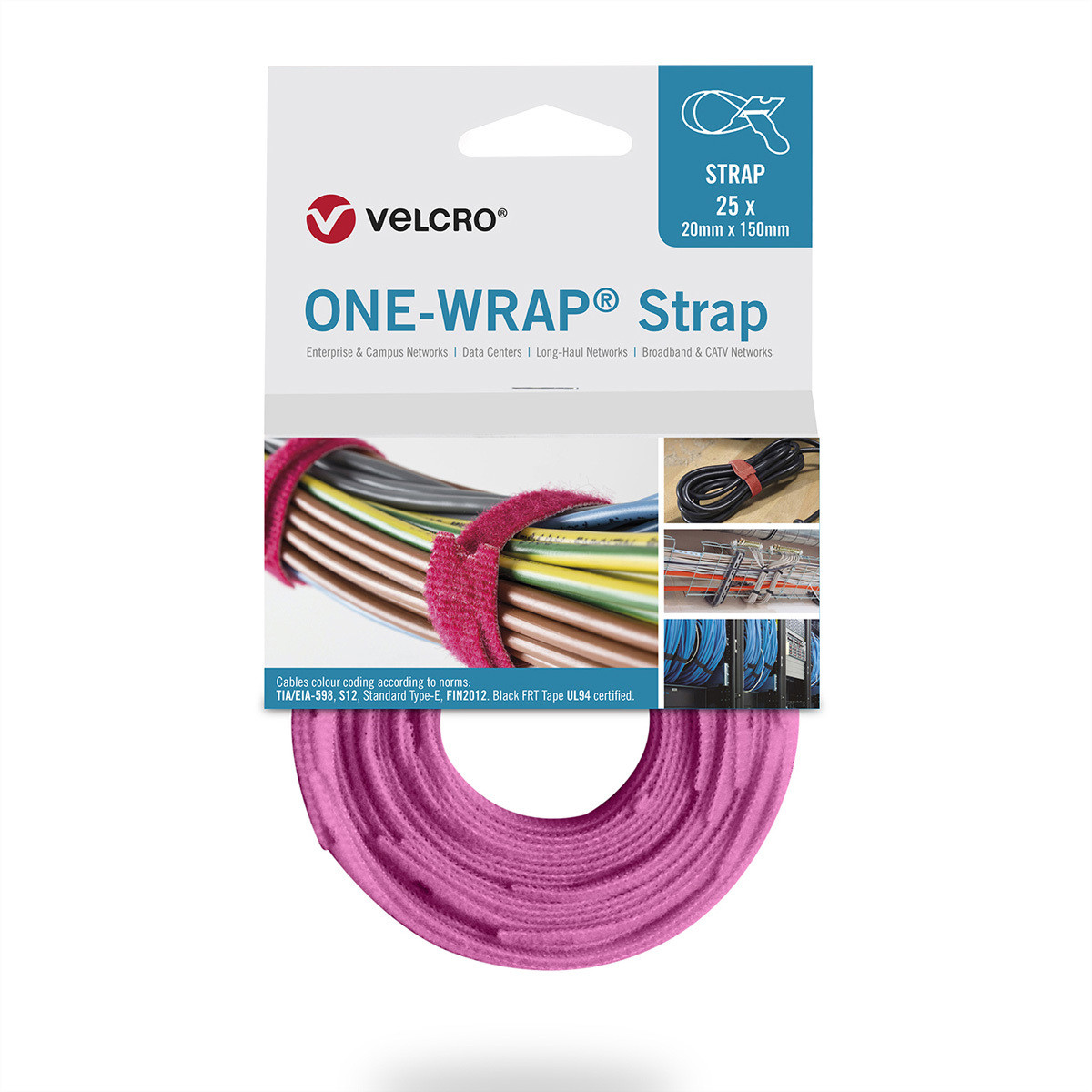 VELCRO One Wrap bandjes, 25 stuks, roze, 13 mm x 200 mm
