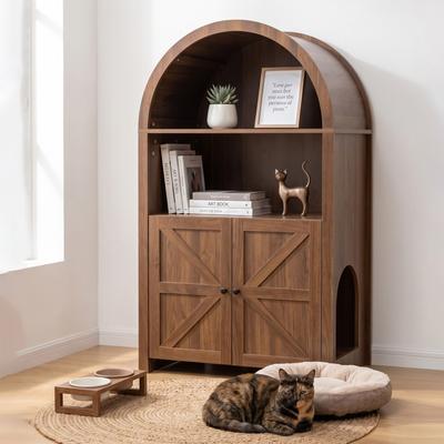 PARISLOFT "Farmhouse Cat Litter Box Enclosure with Arched Dome - 30.7"" x 20"" x 50.6"""