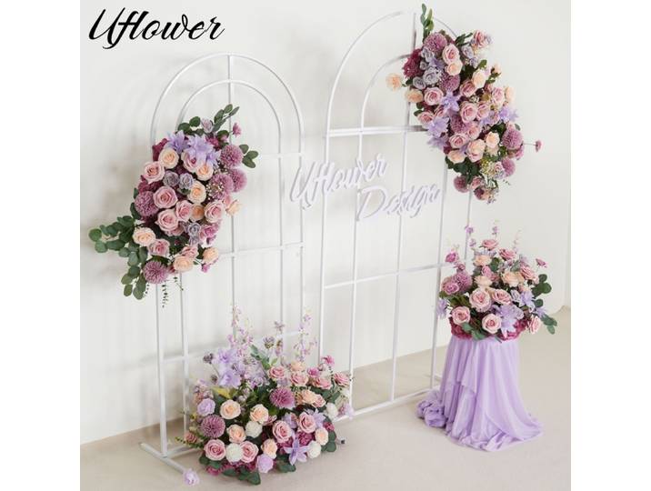 Uflower – fleurs artificielles violettes suspendues, rangée de fleurs, décoration de mariage, sol leader sur la route, boule de fleurs, arrière-plan Floral