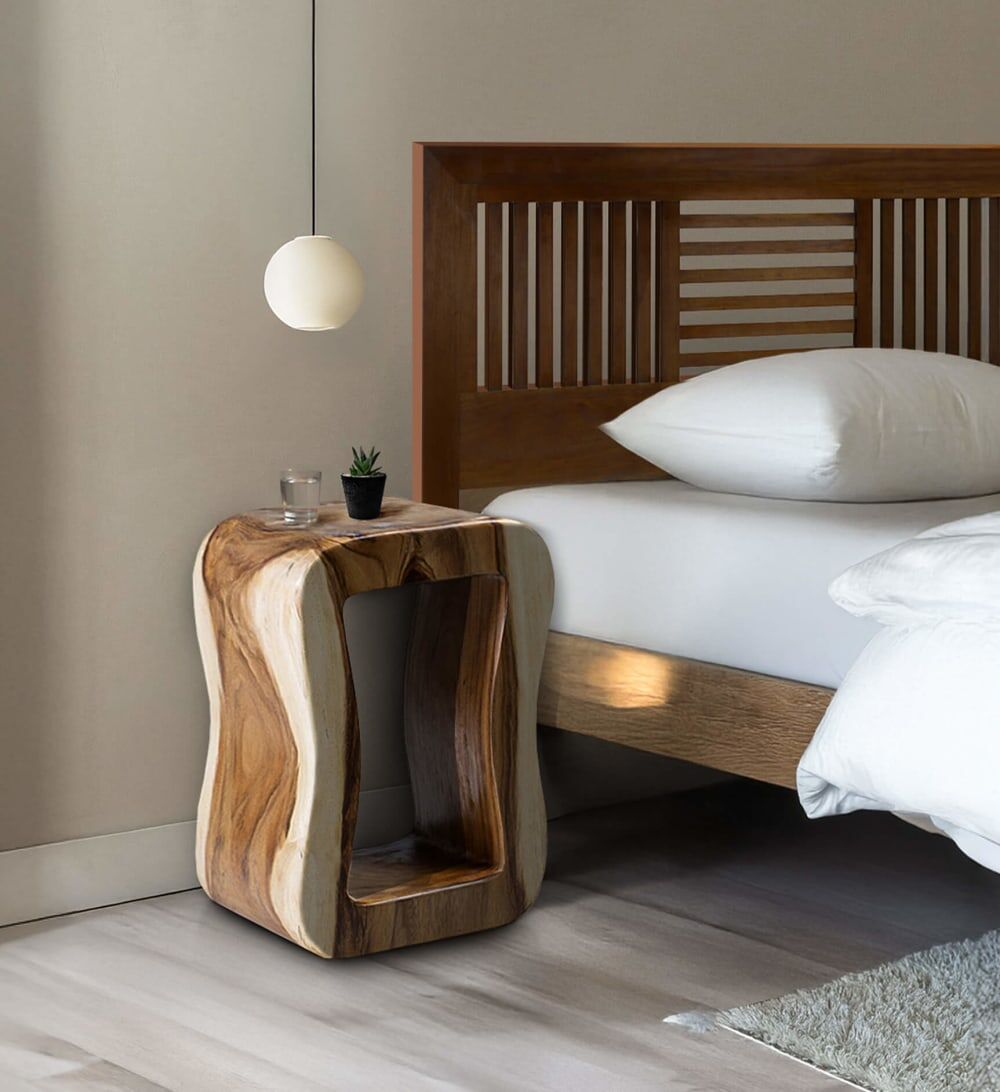 MOYCOR Tabouret rectangulaire rondin en bois marron Marron 35x45x30cm