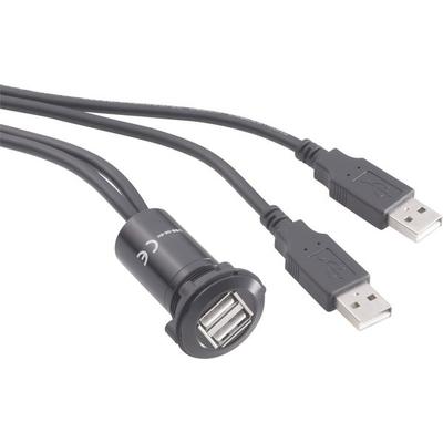 TRU Components USB-06-BK USB-Doppeleinbaubuchse 2.0 Buchse, Einbau, Adapter 2 x USB-Buchse Typ A auf 2 x USB-Stecker Typ A mit