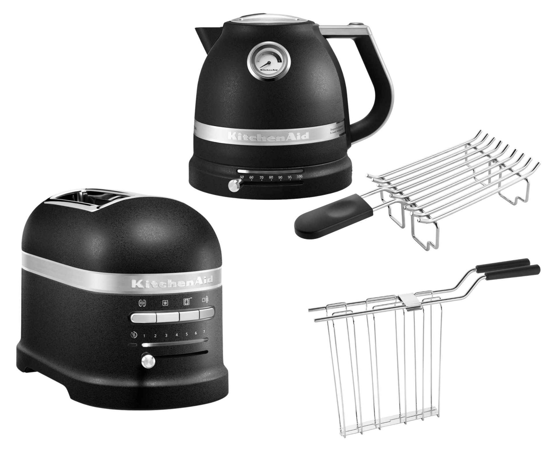 KitchenAid Artisan Frühstücksset inkl. Wasserkocher 5KEK1522, 2 Scheiben Toaster 5KMT2204 und Brötchenaufsatz Gusseisen Schwarz