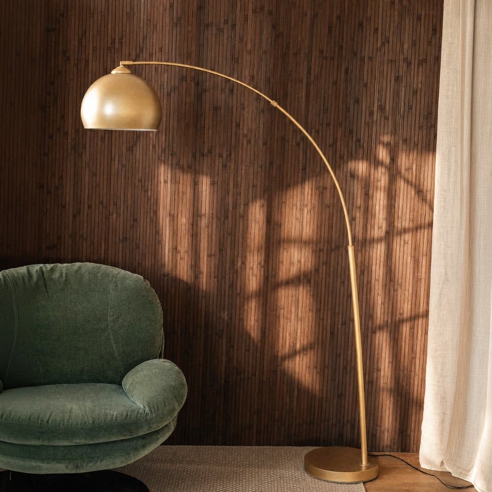 Maison Pavane Lampadaire en métal couleur laiton Doré 30x170x110cm