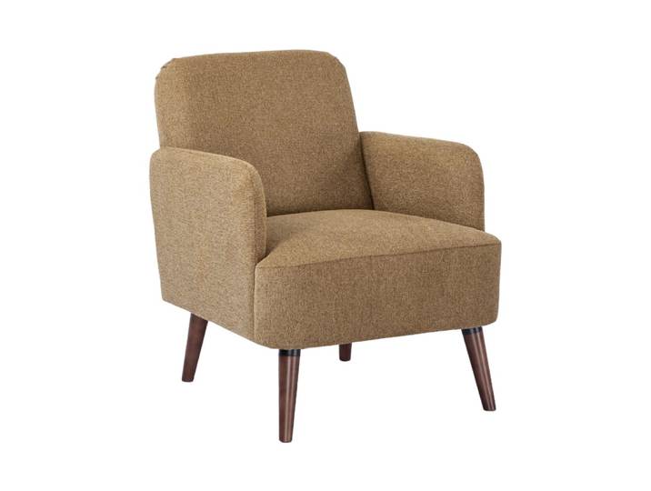 Fauteuil rétro en tissu pieds bois foncé - bronze