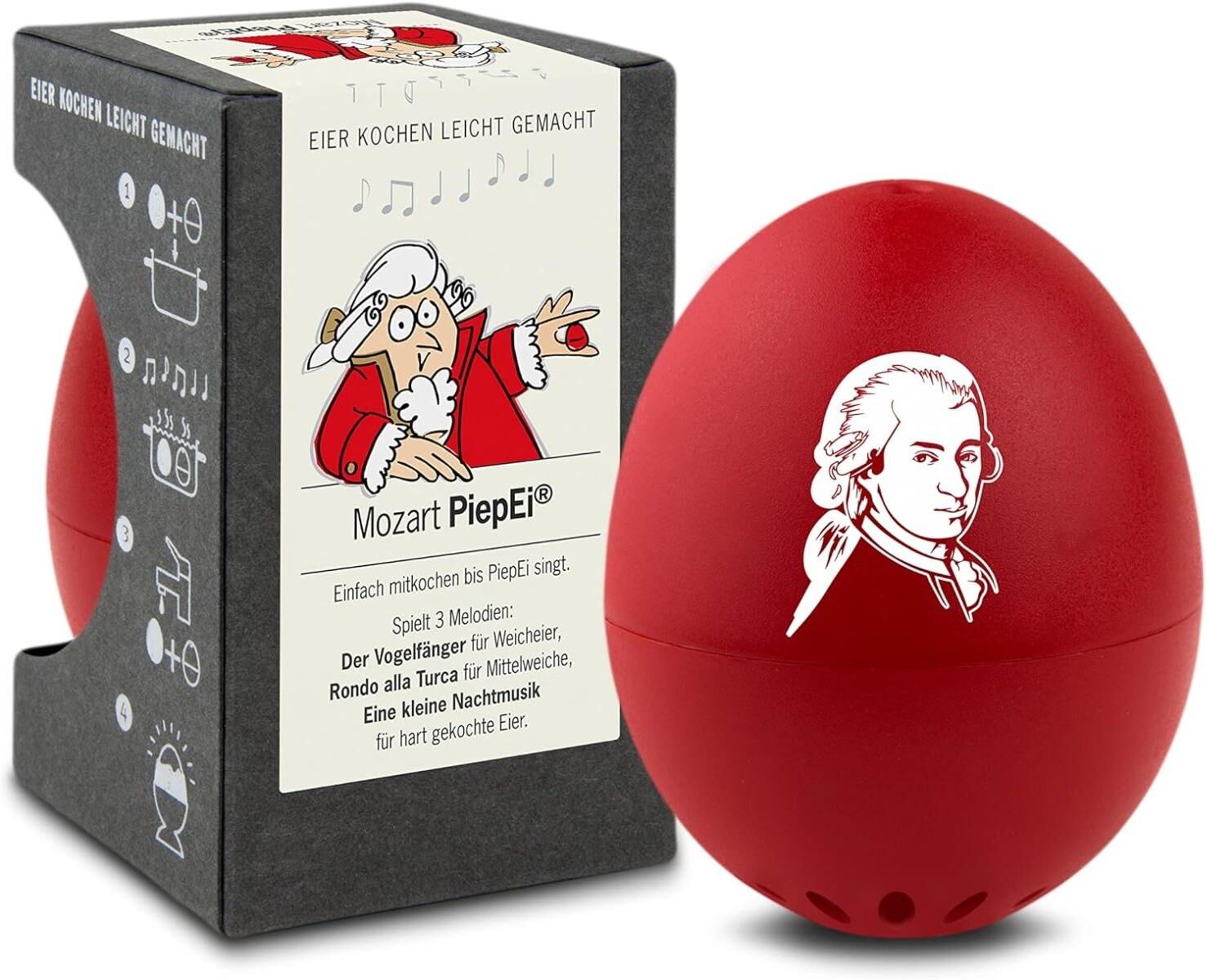 Küchentimer "PiepEi Singende Eieruhr Mozart", rot (dunkelrot, weiß), Wecker, Küchentimer dunkelrot, weiß Einheitsgröße