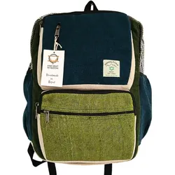 Large Boxy Hemp Backpack - Teal & Sage