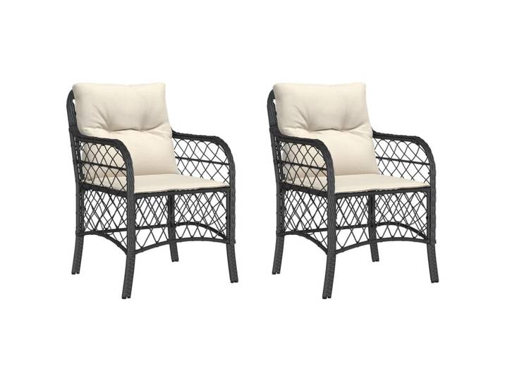 vidaXL Gartenstühle Mit Kissen 2er Set Schwarz Poly Rattan, Kunststoff, 58.5x86x67 cm, Gartenmöbel, Gartensessel, Gartenstühle