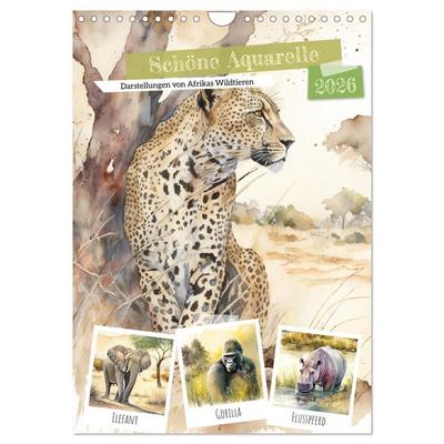 Schöne Aquarelle. Darstellungen von Afrikas Wildtieren (Wandkalender 2026 DIN A4 hoch), CALVENDO Monatskalender