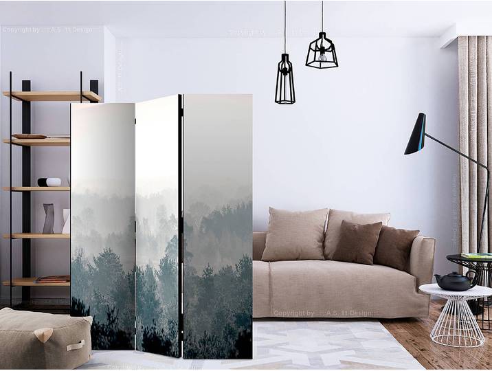 Paravent Winter Forest Akustik Vlies auf Kiefer Massiv Blau 135 x 172cm