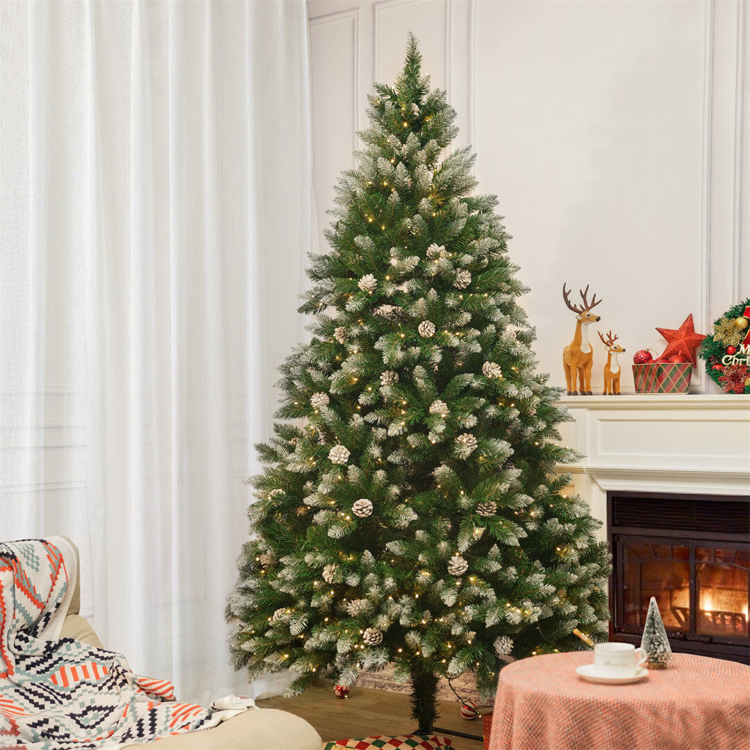 The Seasonal Aisle White Sprayed Christmas Tree With Pinecones Green;Brown 7FT