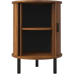 BEISTELLTISCH Rund Nussbaum Sideboard mit Schiebetür & Metallfüßen