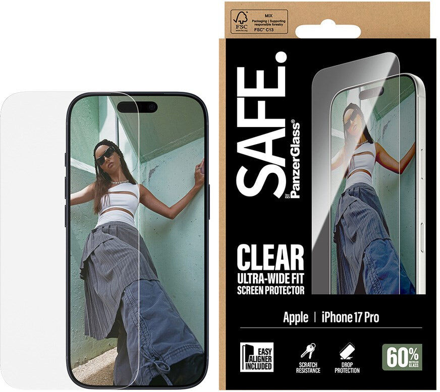 SAFE by PanzerGlass - iPhone 18 Pro / 17 Pro - Ultra-Wide Fit Skærmbeskyttelse - Gennemsigtig