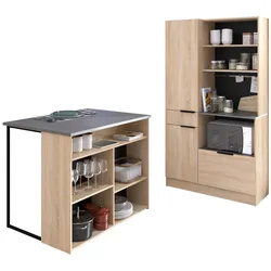 KÜCHENSCHRANK Set 2-tlg Eiche, grau mit Buffet und Kücheninsel
