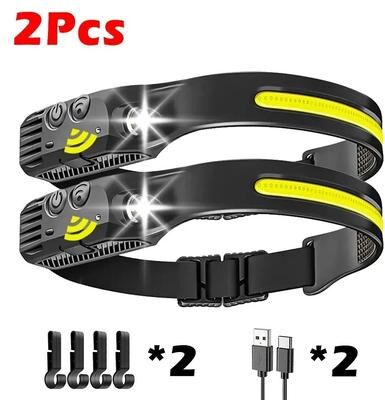 Uplifted Finds Panoramic COB LED 5 Mode Motion Sensor Rechargeable Headlamp 2 Pcs With Hooks